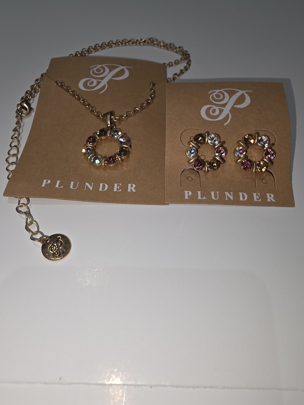Plunder Gold-Tone Multicolor Crystal Wreath Necklace & Earring Set